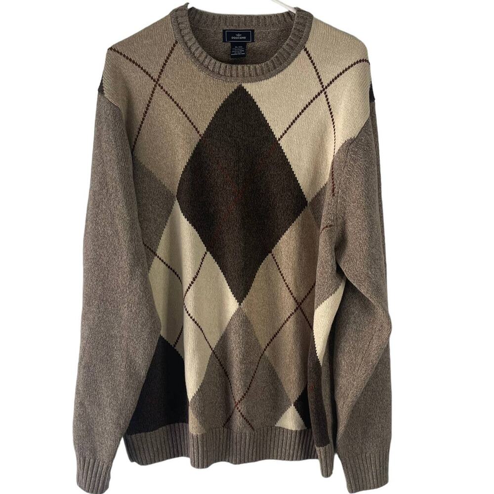 Dockers Men's Size XL‎ Brown Diamond Academia Preppy Crewneck Sweater